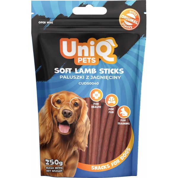 Recompense pentru caini, UniQ Pets, Bețișoare de miel,  250 gr
