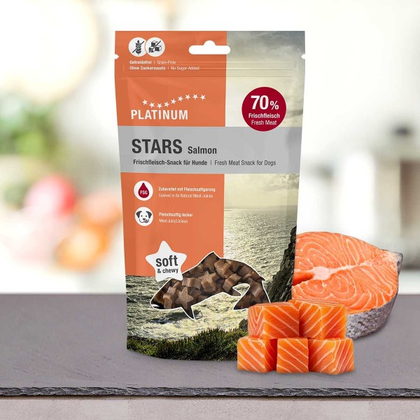 Recompense pentru caini, Platinum Dog Stars cu Somon, 185 gr