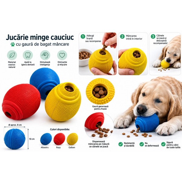 Minge cauciuc rugby cu gaura pentru mancare Minge cauciuc rugby cu gaura pentru mancare