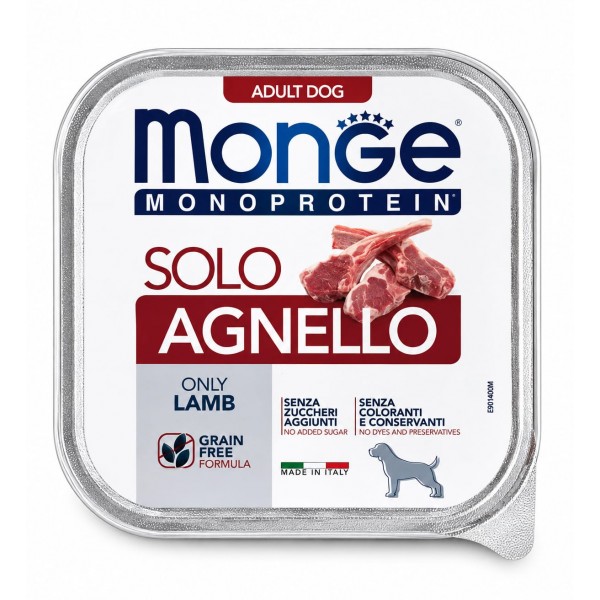 Hrana monoproteica pentru caini, Monge Solo agnello (miel) 150g