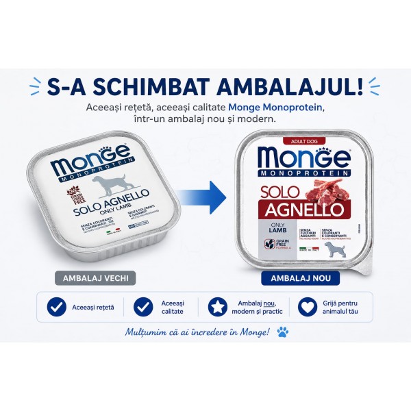 Hrana monoproteica pentru caini, Monge Solo agnello (miel) 150g