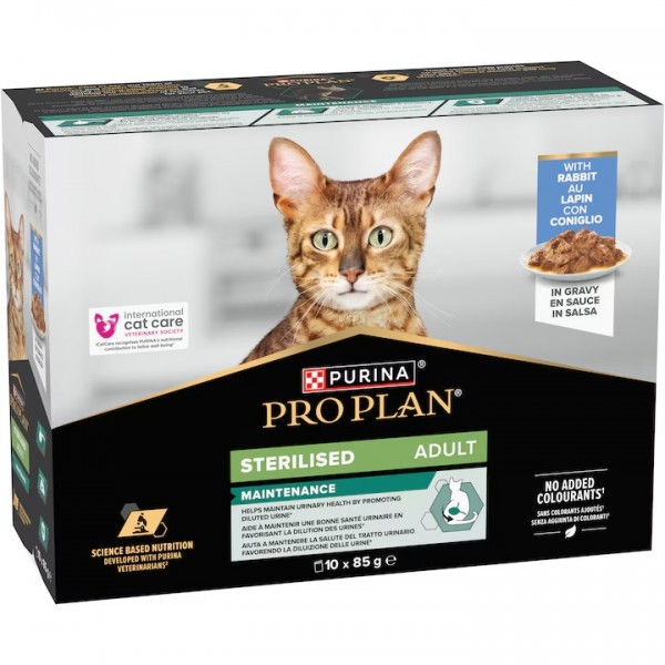 Set 10 Plicuri x 85 gr, Purina Pro Plan Pisici Sterilizate cu Iepure in Sos