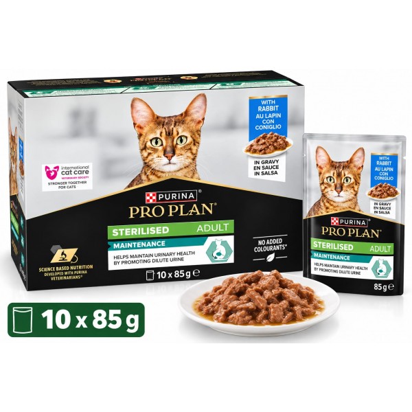 Set 10 Plicuri x 85 gr, Purina Pro Plan Pisici Sterilizate cu Iepure in Sos