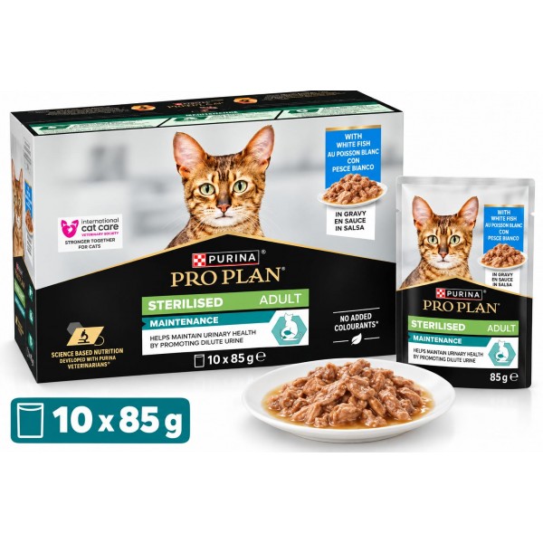 Set 10 Plicuri x 85 gr, Purina Pro Plan Pisici Sterilizate cu Peste Alb