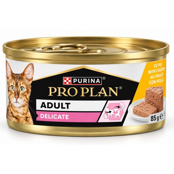 Conserva pentru pisici, Purina Pro Plan Delicate Mousse cu Pui, 85 gr
