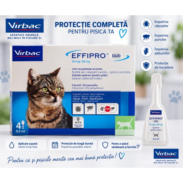 Pipeta antiparazitara pentru pisici, Effipro Duo Cat, 1 Pipeta x 0,5ml