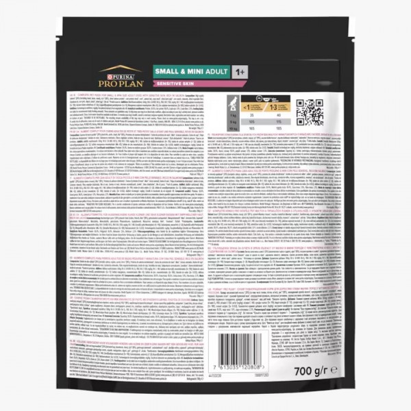Hrana uscata pentru caini, Purina PRO PLAN SENSITIVE SKIN Adult, bogat în somon, talie mică și foarte mică, 700 gr