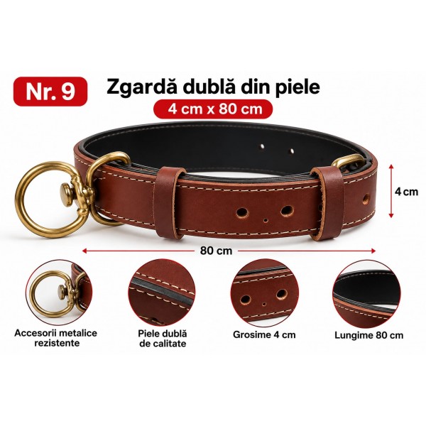 Zgrada din piele dubla, Maro, 4 cm x 80 cm, cu inel