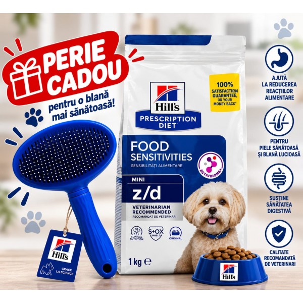 Hrana pentru caini, HILL'S Z/D Mini, 1 kg + Perie Cadou