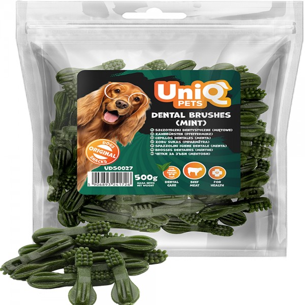 Recompense pentru caini, Dental Periute cu Menta, UniQ, 500 gr Recompense pentru caini, Dental Periute cu Menta, UniQ, 500 gr